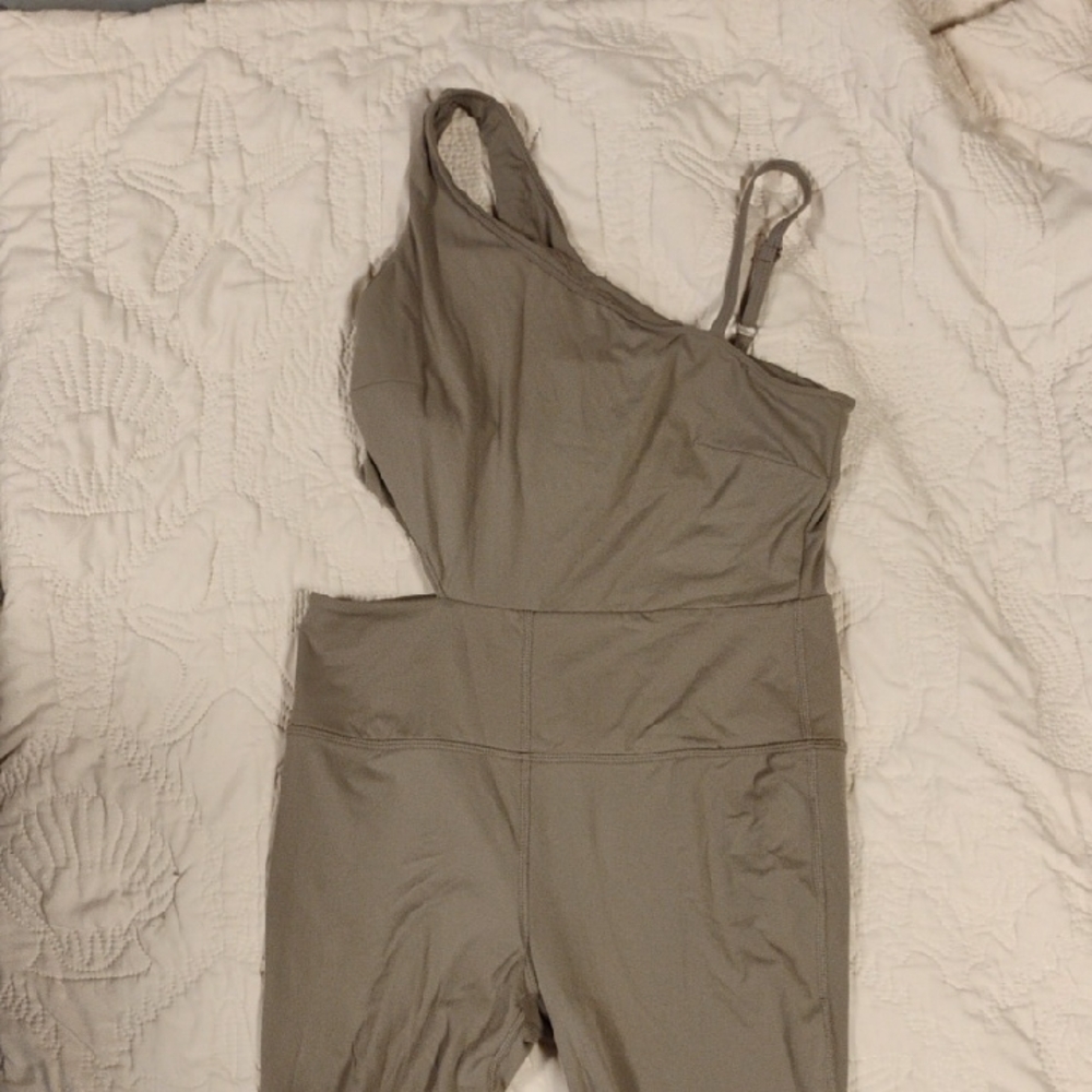 Joy Lab Tan Khaki Yoga Leotard, Size M, Flair Leg, One Piece, Built-in Bra